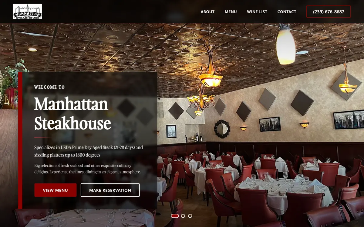 Manhattan Steakhouse website on a computer