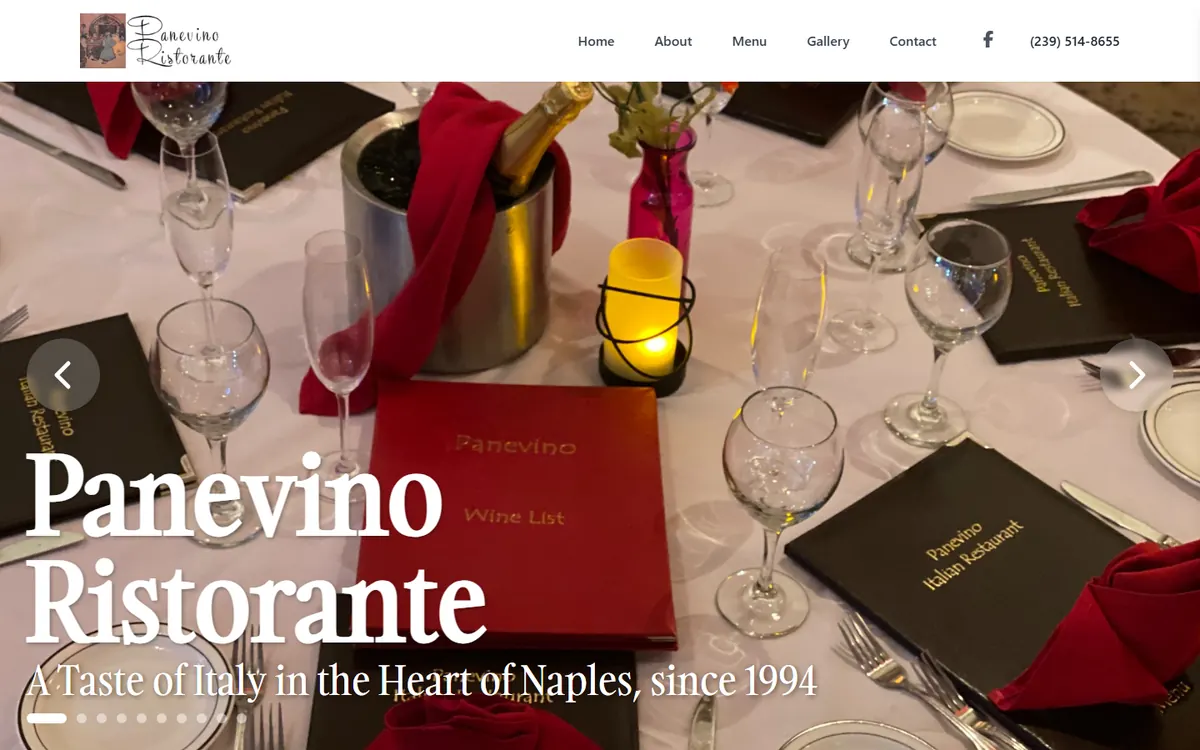 Panevino Ristorante website on a computer