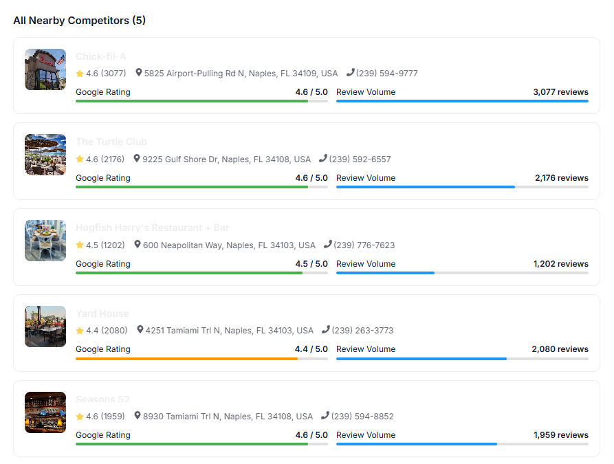 Competitor analysis showing local search rankings